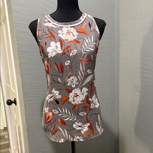 LOFT Floral Tank Top - Gray and Orange